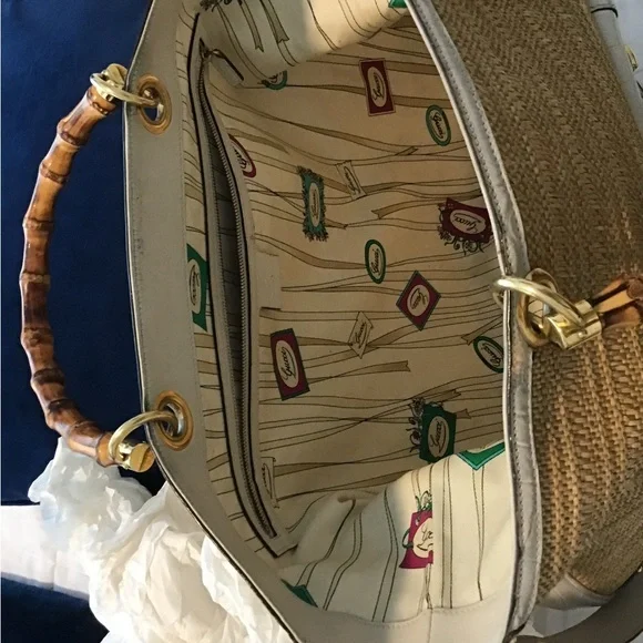 Gucci raffia straw and leather large bag - Picture 6 of 9